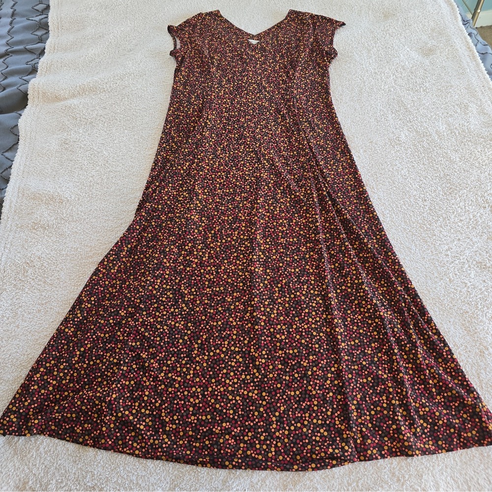 Coldwater Creek Ditsy Print Boho-chic Travel Knit V-neck Maxi Dress Stretch Sz M